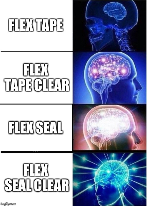 Expanding Brain Meme | FLEX TAPE; FLEX TAPE CLEAR; FLEX SEAL; FLEX SEAL CLEAR | image tagged in memes,expanding brain | made w/ Imgflip meme maker