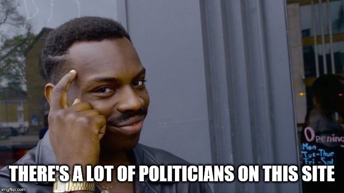 Roll Safe Think About It Meme | THERE'S A LOT OF POLITICIANS ON THIS SITE | image tagged in memes,roll safe think about it | made w/ Imgflip meme maker