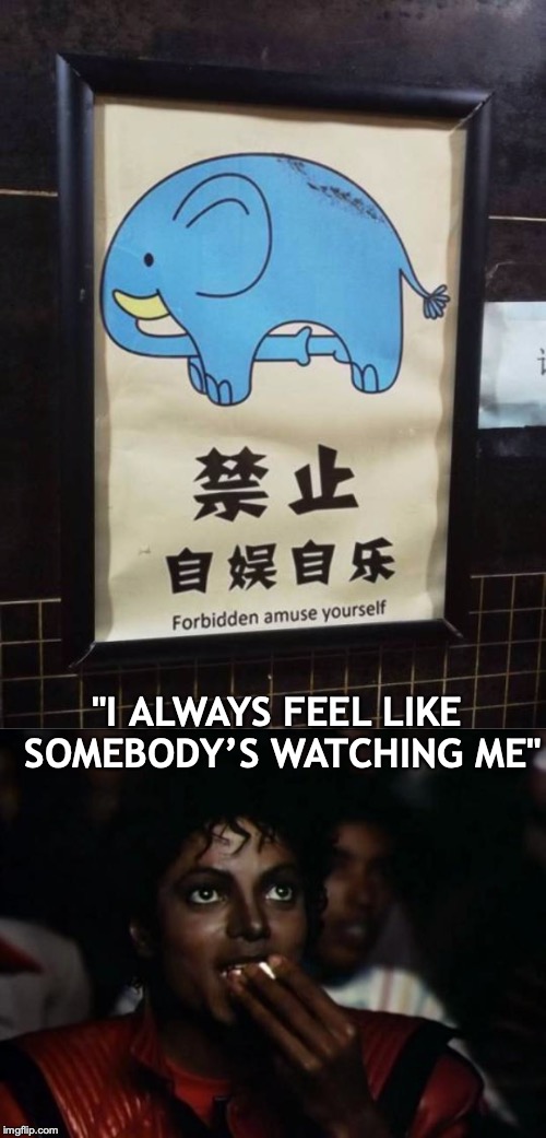 Long Waiting Lines? | "I ALWAYS FEEL LIKE SOMEBODY’S WATCHING ME" | image tagged in memes,michael jackson popcorn,funny signs,china,toilet humor,surveillance | made w/ Imgflip meme maker