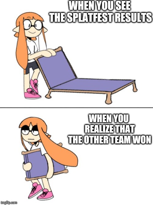 Disappointed Inkling | WHEN YOU SEE THE SPLATFEST RESULTS; WHEN YOU REALIZE THAT THE OTHER TEAM WON | image tagged in disappointed inkling,splatoon,memes | made w/ Imgflip meme maker