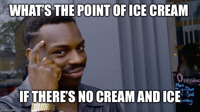 Roll Safe Think About It | WHAT’S THE POINT OF ICE CREAM; IF THERE’S NO CREAM AND ICE | image tagged in memes,roll safe think about it | made w/ Imgflip meme maker
