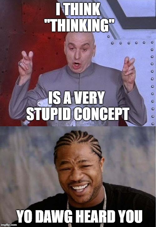 Amazing concept! | I THINK "THINKING"; IS A VERY STUPID CONCEPT; YO DAWG HEARD YOU | image tagged in memes,yo dawg heard you,dr evil laser | made w/ Imgflip meme maker