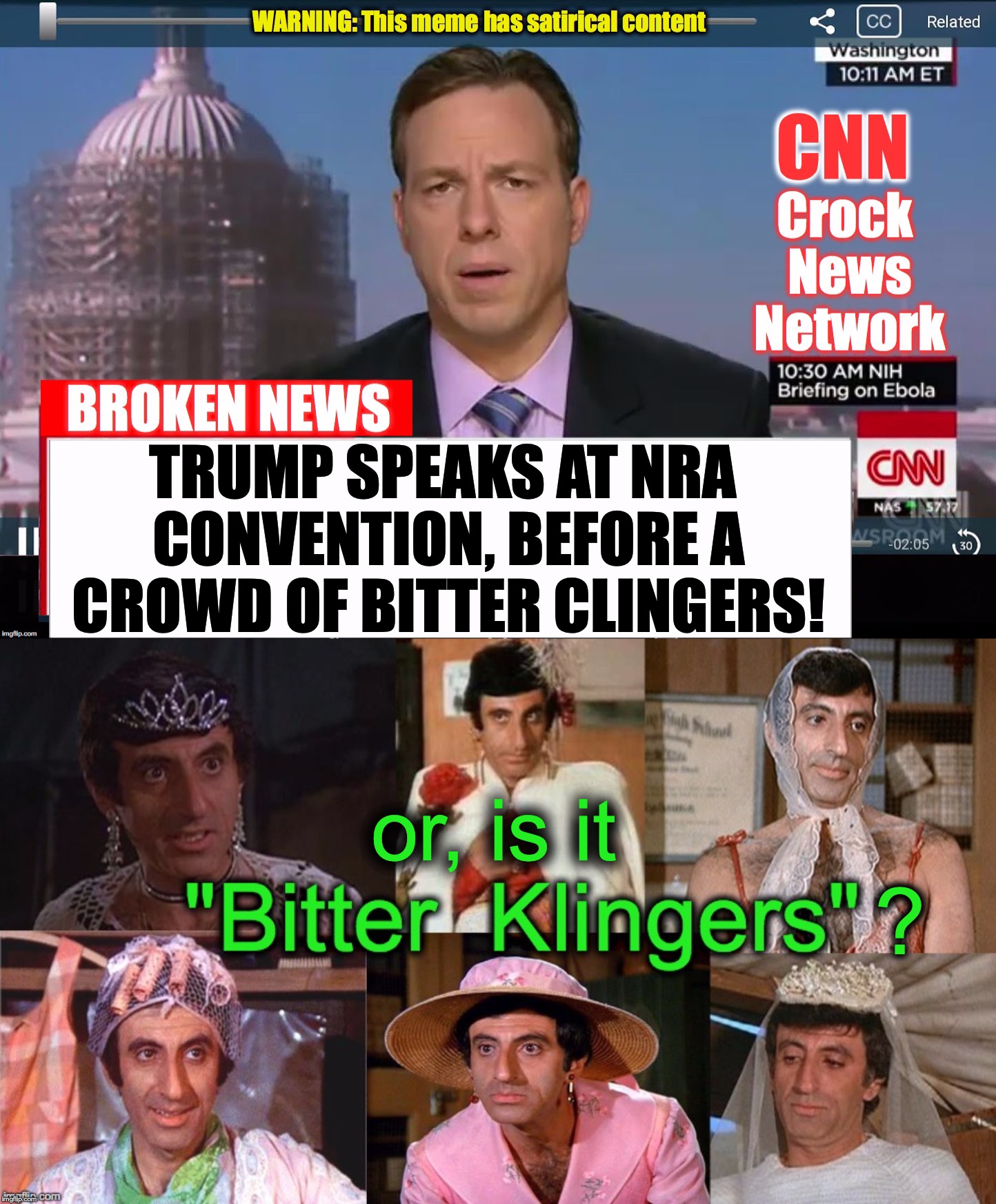 am I the only one who thinks this? | TRUMP SPEAKS AT NRA CONVENTION, BEFORE A CROWD OF BITTER CLINGERS! or, is it; ? | image tagged in cnn crock news network | made w/ Imgflip meme maker