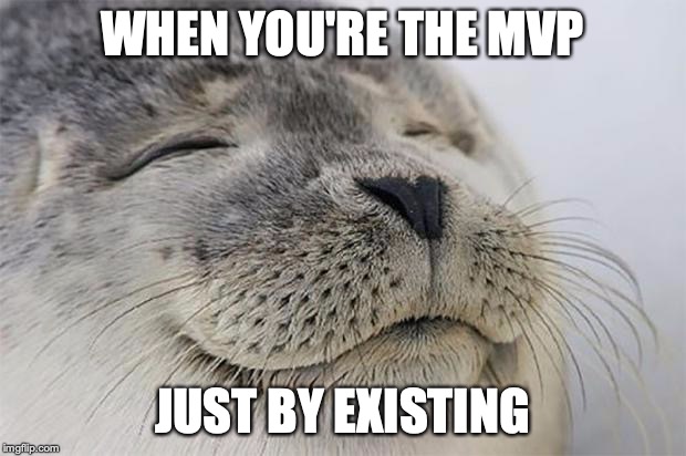 Satisfied Seal Meme | WHEN YOU'RE THE MVP; JUST BY EXISTING | image tagged in memes,satisfied seal | made w/ Imgflip meme maker