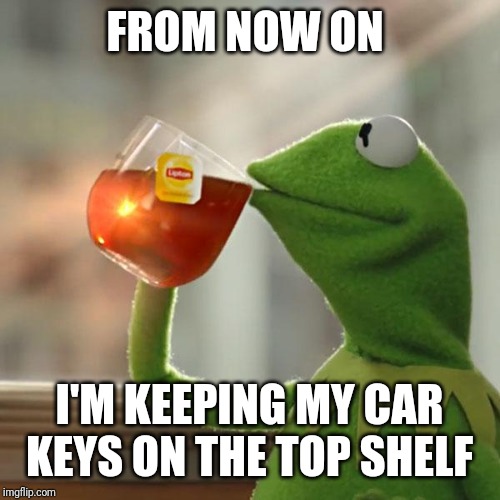 But That's None Of My Business Meme | FROM NOW ON I'M KEEPING MY CAR KEYS ON THE TOP SHELF | image tagged in memes,but thats none of my business,kermit the frog | made w/ Imgflip meme maker