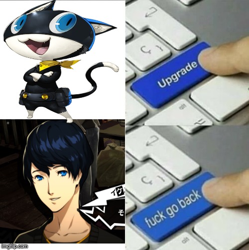 I really was hoping Morgana was female, but oh well | image tagged in upgrade go back | made w/ Imgflip meme maker