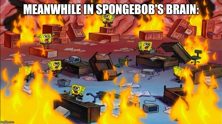 Spongebobs panicking | MEANWHILE IN SPONGEBOB'S BRAIN: | image tagged in spongebobs panicking | made w/ Imgflip meme maker