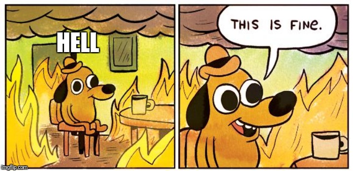 This Is Fine Meme | HELL | image tagged in this is fine dog | made w/ Imgflip meme maker