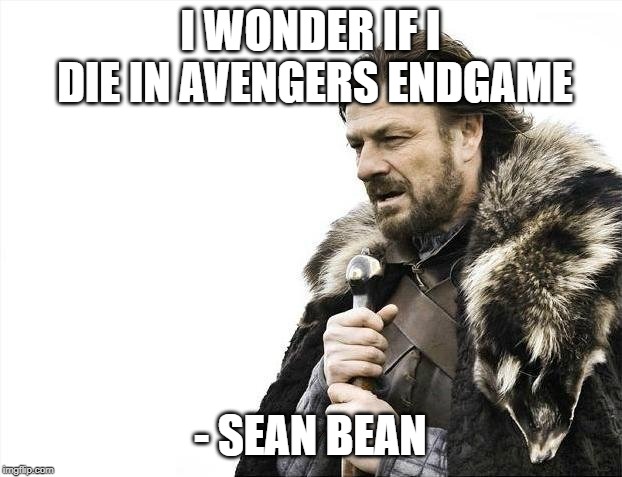 Brace Yourselves X is Coming | I WONDER IF I DIE IN AVENGERS ENDGAME; - SEAN BEAN | image tagged in memes,brace yourselves x is coming | made w/ Imgflip meme maker