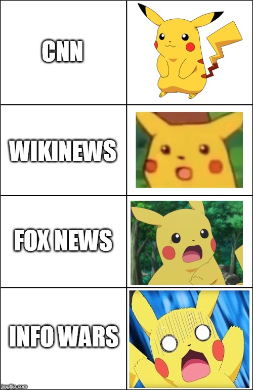 Horror Pikachu | CNN; WIKINEWS; FOX NEWS; INFO WARS | image tagged in horror pikachu | made w/ Imgflip meme maker