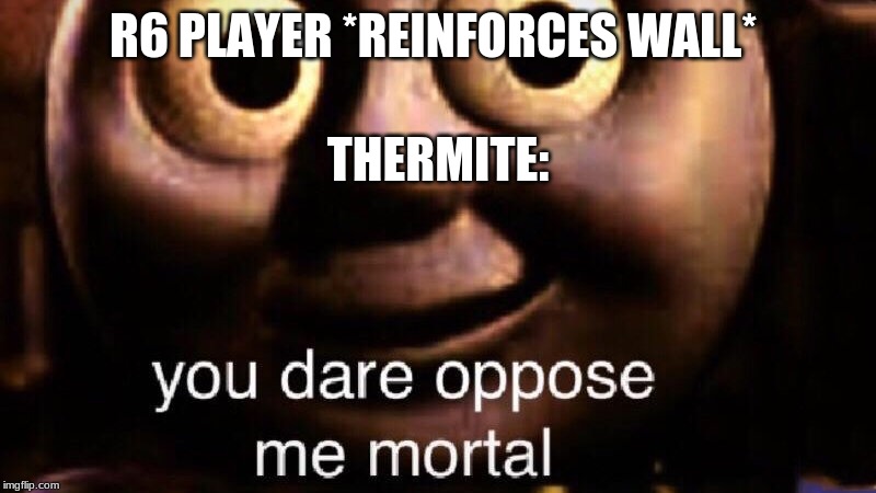 You dare oppose me mortal | R6 PLAYER *REINFORCES WALL*; THERMITE: | image tagged in you dare oppose me mortal | made w/ Imgflip meme maker