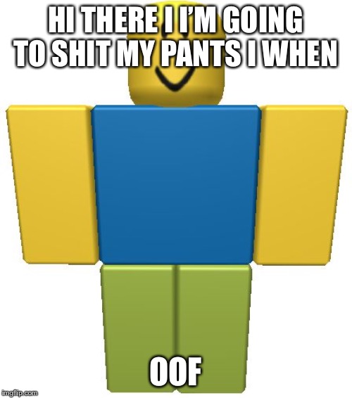 ROBLOX Noob | HI THERE I I’M GOING TO SHIT MY PANTS I WHEN; OOF | image tagged in roblox noob | made w/ Imgflip meme maker