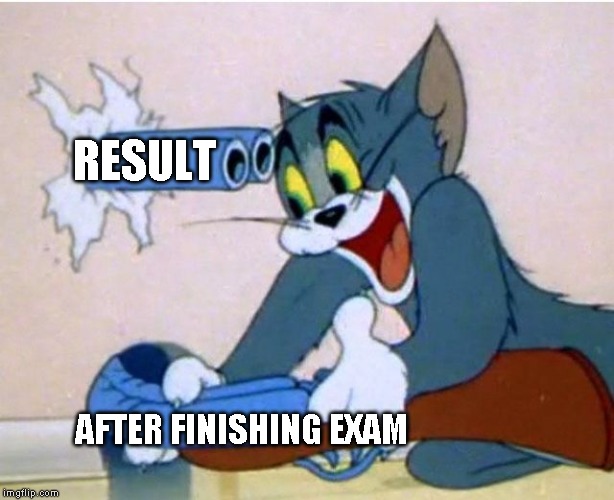 Tom and Jerry | RESULT; AFTER FINISHING EXAM | image tagged in tom and jerry | made w/ Imgflip meme maker