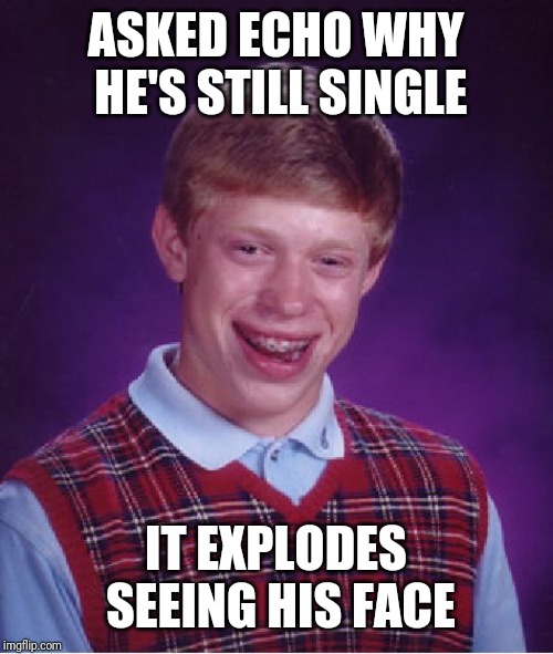 Bad Luck Brian Meme | ASKED ECHO WHY HE'S STILL SINGLE IT EXPLODES SEEING HIS FACE | image tagged in memes,bad luck brian | made w/ Imgflip meme maker