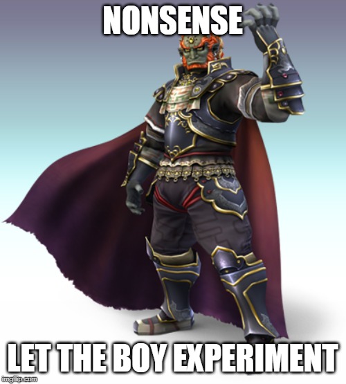 Ganondorf | NONSENSE LET THE BOY EXPERIMENT | image tagged in ganondorf | made w/ Imgflip meme maker