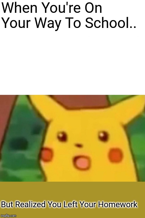 Surprised Pikachu | When You're On Your Way To School.. But Realized You Left Your Homework | image tagged in memes,surprised pikachu | made w/ Imgflip meme maker