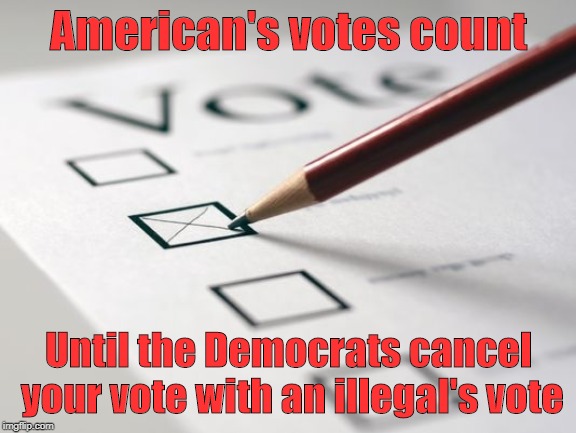 Immigrants and illegals take away America's vote | American's votes count; Until the Democrats cancel your vote with an illegal's vote | image tagged in voting ballot,illegals,immigrants,democrats | made w/ Imgflip meme maker