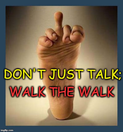 Walk the walk | WALK THE WALK; DON'T JUST TALK; | image tagged in sore foot,talk vs action,walk the walk | made w/ Imgflip meme maker