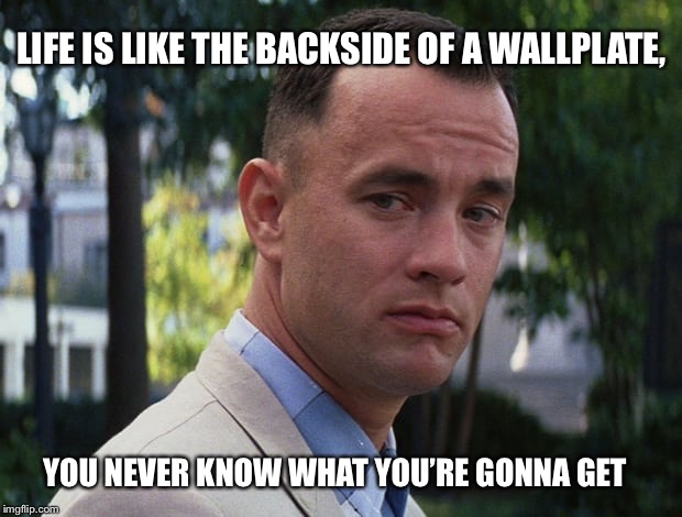 Life is like a box of chocolates | LIFE IS LIKE THE BACKSIDE OF A WALLPLATE, YOU NEVER KNOW WHAT YOU’RE GONNA GET | image tagged in life is like a box of chocolates,cable | made w/ Imgflip meme maker