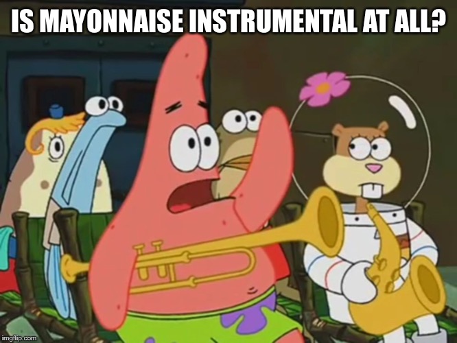 Is mayonnaise an instrument? | IS MAYONNAISE INSTRUMENTAL AT ALL? | image tagged in is mayonnaise an instrument | made w/ Imgflip meme maker