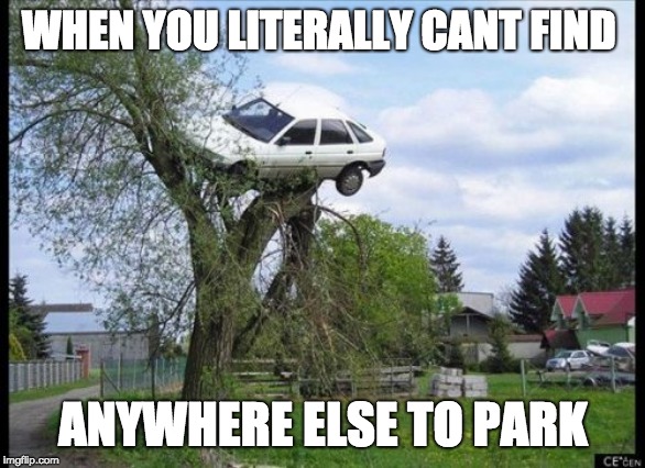 Secure Parking Meme | WHEN YOU LITERALLY CANT FIND; ANYWHERE ELSE TO PARK | image tagged in memes,secure parking | made w/ Imgflip meme maker