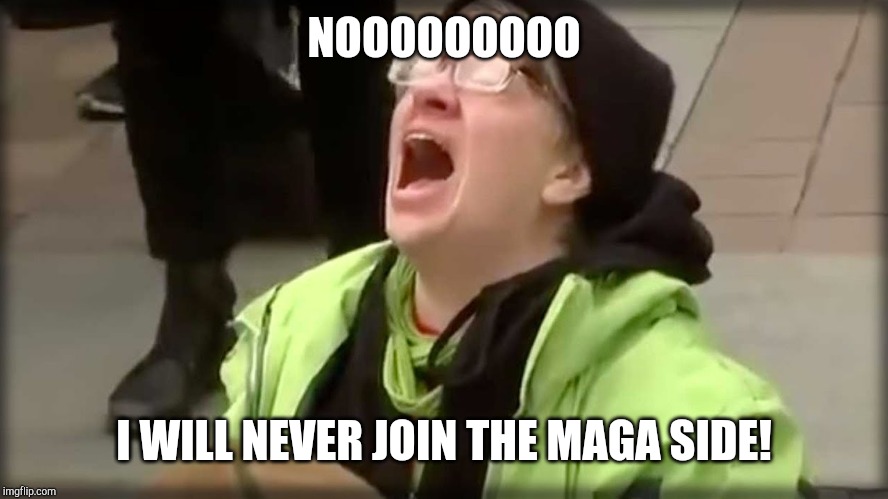 Trump SJW No | NOOOOOOOOO I WILL NEVER JOIN THE MAGA SIDE! | image tagged in trump sjw no | made w/ Imgflip meme maker