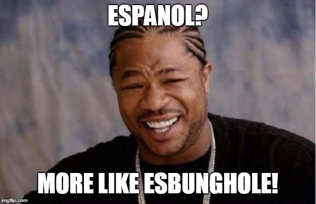 Esbunghole | ESPANOL? MORE LIKE ESBUNGHOLE! | image tagged in memes,yo dawg heard you,spanish,xzibit | made w/ Imgflip meme maker
