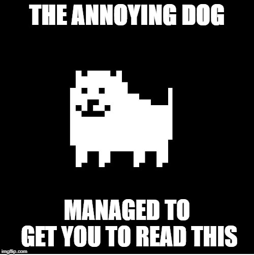 Annoying Dog(undertale) | THE ANNOYING DOG; MANAGED TO GET YOU TO READ THIS | image tagged in annoying dogundertale | made w/ Imgflip meme maker