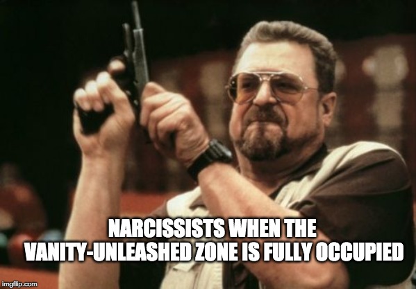 Am I The Only One Around Here Meme | NARCISSISTS WHEN THE VANITY-UNLEASHED ZONE IS FULLY OCCUPIED | image tagged in memes,am i the only one around here | made w/ Imgflip meme maker
