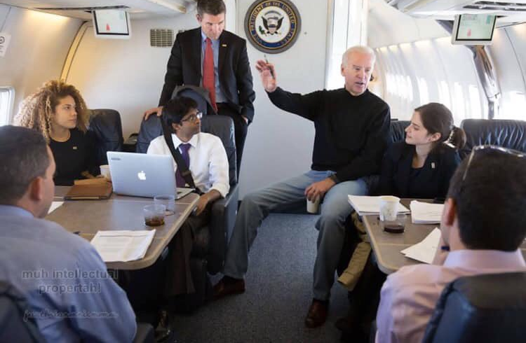 High Quality Joe Biden lecturing in a private jet Blank Meme Template