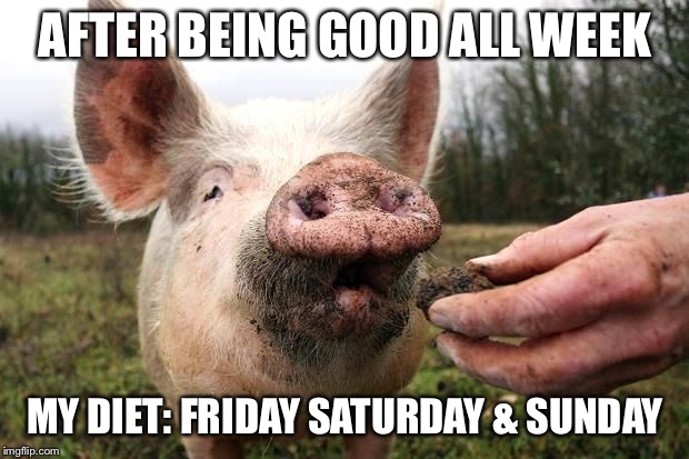 TrufflePig | AFTER BEING GOOD ALL WEEK; MY DIET: FRIDAY SATURDAY & SUNDAY | image tagged in trufflepig,true story,fat slob,ate like a pig,dieting,diet | made w/ Imgflip meme maker