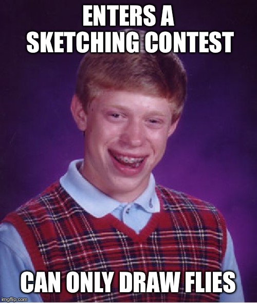 Bad Luck Brian Meme | ENTERS A SKETCHING CONTEST CAN ONLY DRAW FLIES | image tagged in memes,bad luck brian | made w/ Imgflip meme maker