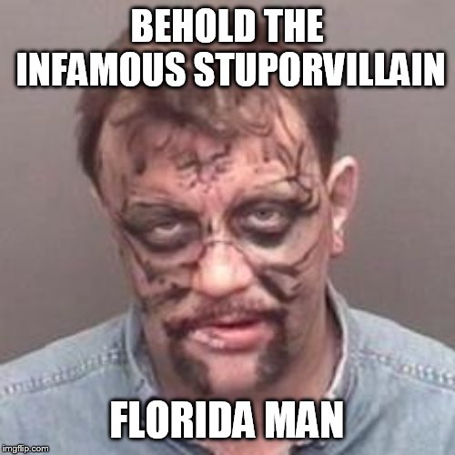 the dumb averager | BEHOLD THE INFAMOUS STUPORVILLAIN FLORIDA MAN | image tagged in florida man | made w/ Imgflip meme maker