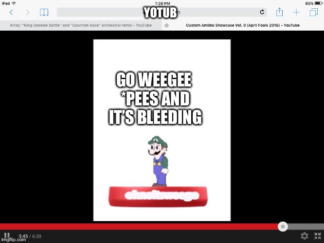 Weegee | YOTUB; GO WEEGEE *PEES AND IT’S BLEEDING | image tagged in weegee | made w/ Imgflip meme maker