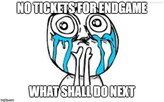 Crying Because Of Cute Meme | NO TICKETS FOR ENDGAME; WHAT SHALL DO NEXT | image tagged in memes,crying because of cute | made w/ Imgflip meme maker