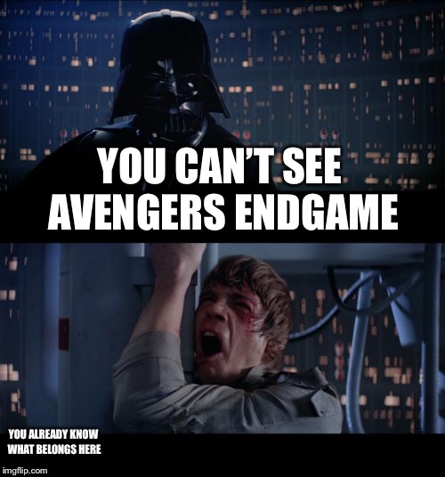 Star Wars No Meme | YOU CAN’T SEE AVENGERS ENDGAME; YOU ALREADY KNOW WHAT BELONGS HERE | image tagged in memes,star wars no | made w/ Imgflip meme maker