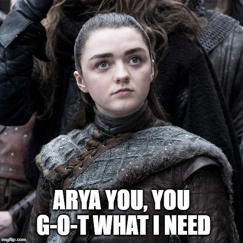 Arya, you, you GoT what I need... | ARYA YOU, YOU G-O-T WHAT I NEED | image tagged in game of thrones,arya stark,game of thrones arya,tv shows,hbo | made w/ Imgflip meme maker