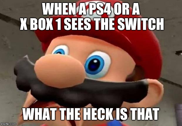 Mario WTF | WHEN A PS4 OR A X BOX 1 SEES THE SWITCH; WHAT THE HECK IS THAT | image tagged in mario wtf | made w/ Imgflip meme maker