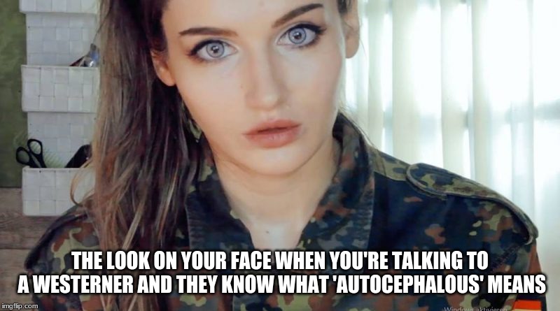 Orthodox Problems | THE LOOK ON YOUR FACE WHEN YOU'RE TALKING TO A WESTERNER AND THEY KNOW WHAT 'AUTOCEPHALOUS' MEANS | image tagged in autocephalus,humor,meme,eastern orthodox,russia | made w/ Imgflip meme maker