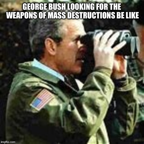 GEORGE BUSH LOOKING FOR THE WEAPONS OF MASS DESTRUCTIONS BE LIKE | image tagged in george bush | made w/ Imgflip meme maker