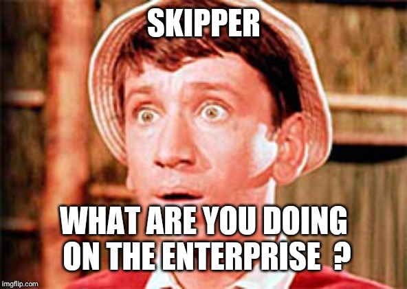 Gilligan | SKIPPER WHAT ARE YOU DOING ON THE ENTERPRISE  ? | image tagged in gilligan | made w/ Imgflip meme maker