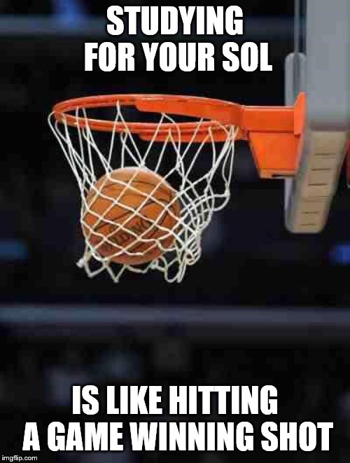 Basketball | STUDYING FOR YOUR SOL; IS LIKE HITTING A GAME WINNING SHOT | image tagged in basketball | made w/ Imgflip meme maker