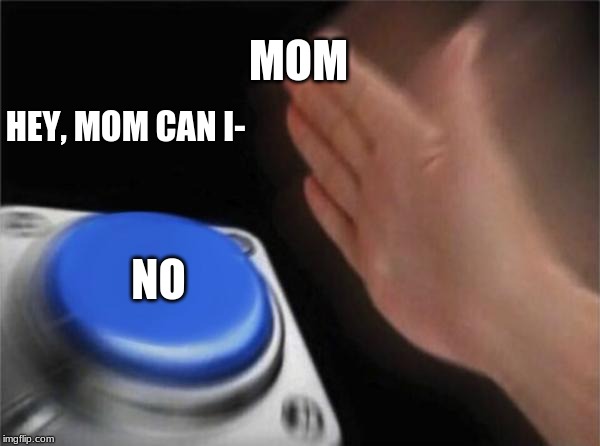 Blank Nut Button | MOM; HEY, MOM CAN I-; NO | image tagged in memes,blank nut button | made w/ Imgflip meme maker