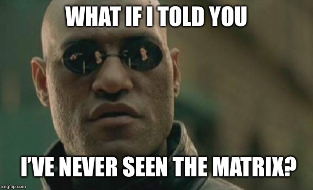 Matrix Morpheus Meme | WHAT IF I TOLD YOU; I’VE NEVER SEEN THE MATRIX? | image tagged in memes,matrix morpheus | made w/ Imgflip meme maker