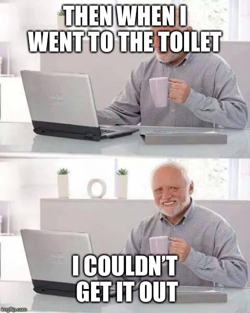 Hide the Pain Harold Meme | THEN WHEN I WENT TO THE TOILET I COULDN’T GET IT OUT | image tagged in memes,hide the pain harold | made w/ Imgflip meme maker