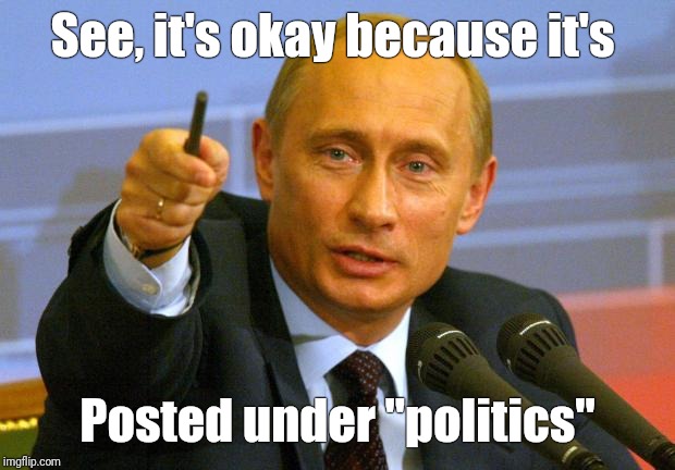 Good Guy Putin Meme | See, it's okay because it's Posted under "politics" | image tagged in memes,good guy putin | made w/ Imgflip meme maker