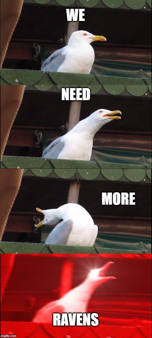Inhaling Seagull Meme | WE NEED MORE RAVENS | image tagged in memes,inhaling seagull | made w/ Imgflip meme maker