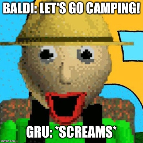 BALDI: LET'S GO CAMPING! GRU: *SCREAMS* | made w/ Imgflip meme maker