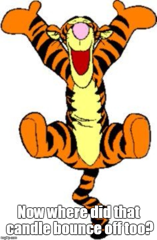 Tigger Bouncing | Now where did that candle bounce off too? | image tagged in tigger bouncing | made w/ Imgflip meme maker