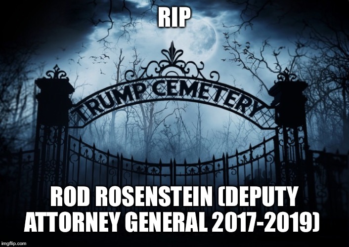 RIP Rob Rosenstein | RIP; ROD ROSENSTEIN (DEPUTY ATTORNEY GENERAL 2017-2019) | image tagged in rob rosenstein,rip,trump administration,deputy attorney general,donald trump | made w/ Imgflip meme maker